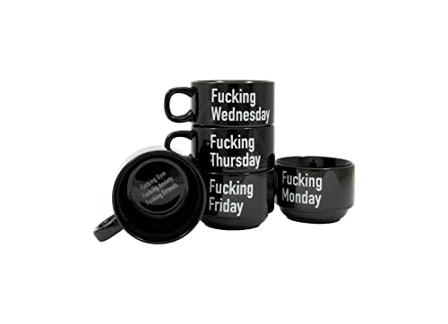 Set de 5 mugs negros cerámicos con frases divertidas miniatura 2