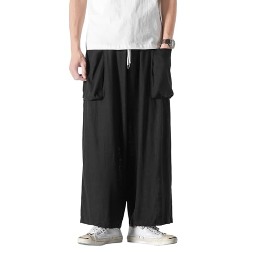 Pantalon en lin homme jambe droite ample de style traditionnel chic