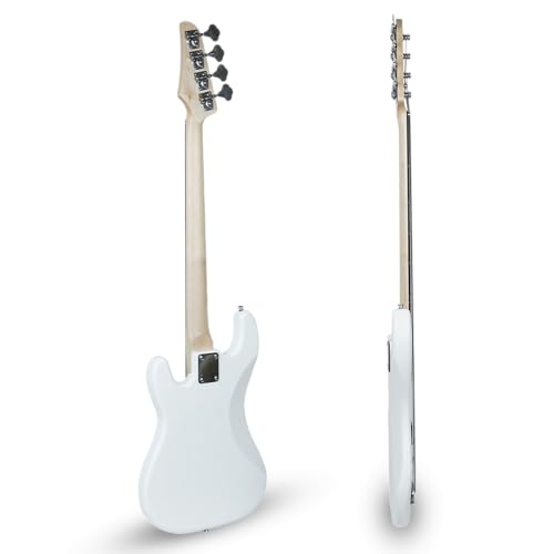 Image of Kadence PBWH Tennessee 46.5 inch Electric Bass Guitar (P-Style) | Solid Poplar Wood Body, Maple Neck | Split-Coil Pickup | Fixed Bridge | Gig Bag + Cable | Matte White