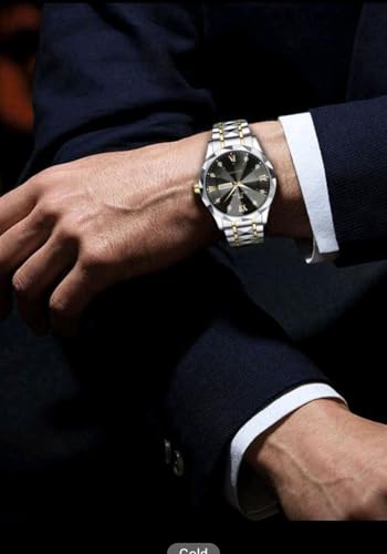 Men's Casual Business Quartz Watch With Calendar, Stainless Steel Strap (Black)