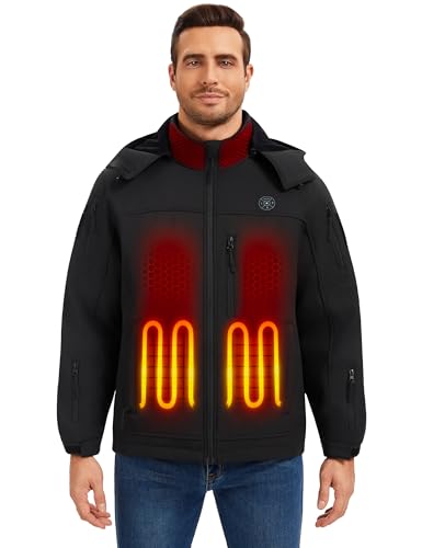 XELTEN Professional Men's Heated Jacket with 12000mAh Large Capacity Battery Pack (US, Alpha, X-Large, Regular, Regular, Standard, Black)