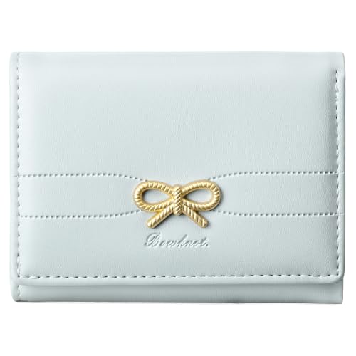 Image of RNIEGA Small Wallets Girls Cute Coquette Bow Wallet Women Aesthetic Credit Card Holder with ID Window, LIght Blue