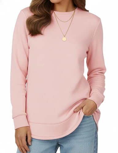 AURUZA Sweatshirt for Women Long Sleeve Crewneck Sweatshirt Women Causal Loose Fit Pullover Tunic Top Fall Clothes Shirts, L, Pink