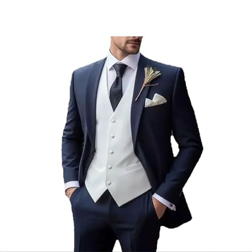 Men Slim Single Breasted Tuxedo 3 Pieces Blazer+Pants+Vest Wedding Formal Work Causal Set4