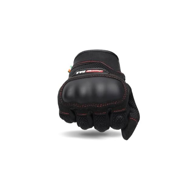 TVS Racing Rogue Riding Gloves | TPR Knuckle Guard | Touchscreen Fingertip | Airmesh Panels | Micro Suede Grip | 3mm Palm Padding | Velcro Strap | Motorcycle & Bike Riding Gloves (Black/XL)