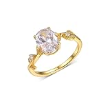Skcess Anillo de oro amarillo de 18 quilates para mujer, 7 x 9 mm, moissanita, blanco, 2 ct, talla 57 (18,1)
