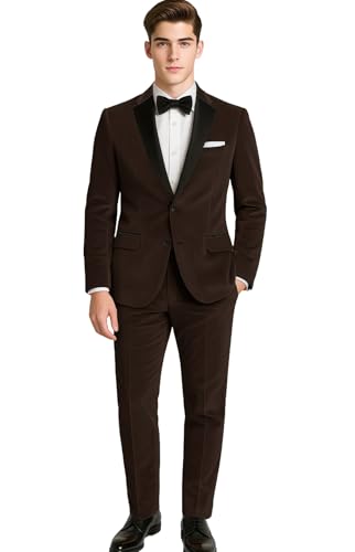 VENNYNG Men's Velvet Suits Blazer & Pants Set Slim Fit 2 Piece Single Breasted Two-Buttons