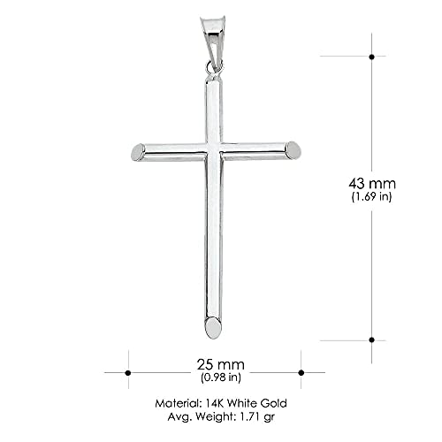 Ioka - 14K White Gold Classic Plain Cross Pendant Religious Large Size Charm For Necklace or Chain4