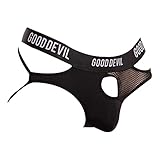 Good Devil Mens Sexy Open Pouch Jockstrap Skimpy Bikini Brief Breathable Thong Net G-String Underwear, Black