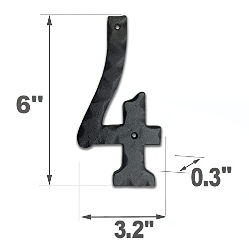 Image of NACH House Numbers for Outside, 6 inch Black Address Numbers for House - Number 4 - Rustic Numbers for Outside with Mounting Hardware