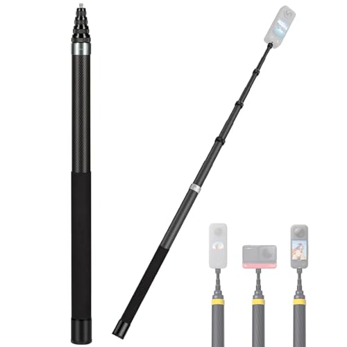Image of Invisible Carbon Fiber Selfie Stick 9.8ft for Insta 360, GoPro & DJI Osmo | 3 Meter Extra Long Extendable Action Camera Stick | Lightweight Tripod Mount Pole for Vlogging, & Travel