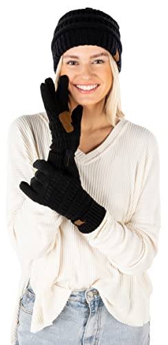Image of Funky Junque Women's Beanie & Touchscreen Gloves Set - Soft 100% Acrylic Knit Winter Hat and Gloves, Cozy Cold Weather Gift