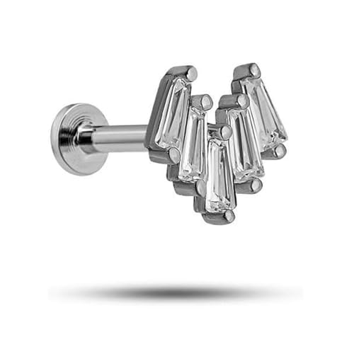 925 Ayar Rodyumlu Gümüş Beş Baget Taşlı Tragus Piercing Küpe