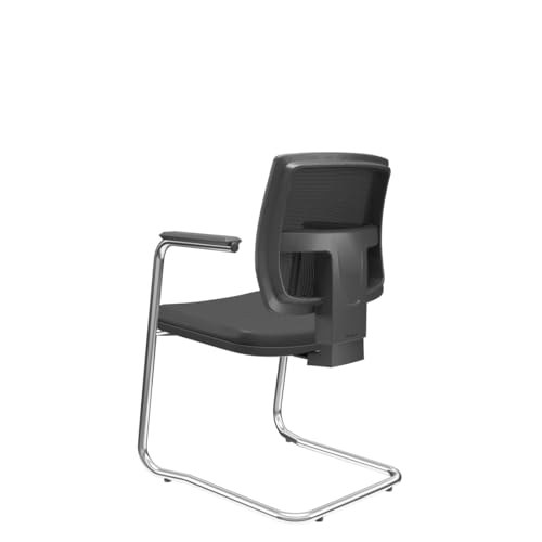 Cadeira Escritório Aproximação Interlocutor Fixa Brizza Plaxmetal Estrutura S Preta Assento Couro Ec