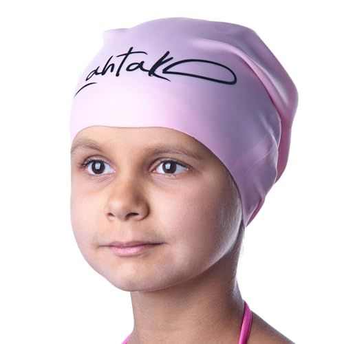 Kids Swim Cap for Long Hair - Comfortable Fit Silicone Swimming Hat for Girls & Boys with Curly Hair, Braids, or Dreadlocks - Durable & Easy to Wear (Rose Quartz S)