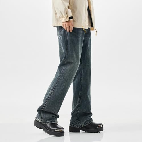 Jeans Pants Trousers Denim Spring and Autumn Micro Horn Deep Color High Street Trendy Men's Pull Floor 6