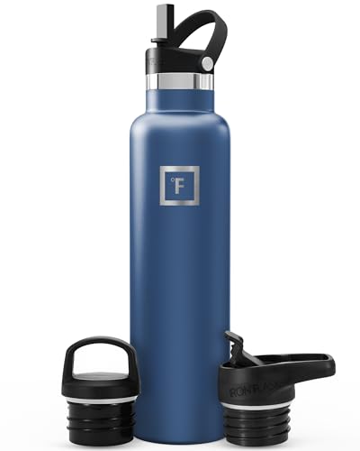 IRON °FLASK Camping & Hiking Hydration Flask with Straw, BPA-Free Insulated Stainless Steel Sports Water Bottle - 24 oz Twilight Blue