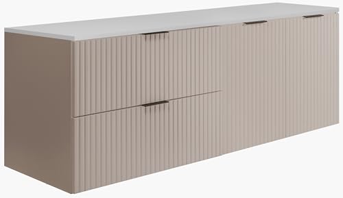 3E 3xE living.com Conjunto de baño: Mueble con cajones y Mueble con Puertas 57×46×160 cm, Cachemir/Blanco, Tirador Negro