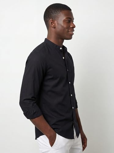 Image of Amazon Brand - INKAST Men's Cotton Blend Plain Solid Casual Shirt | Mandarin Collar | Full Sleeves | Regular Straight Fit | Office & Daily Casual Wear