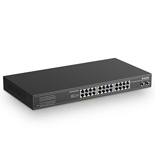 Image of MokerLink 26 Port Gigabit PoE Switch, 24 Gigabit PoE+ Ports, 2 Gigabit SFP Uplink, 300W IEEE802.3af /at, Fanless Rackmount Unmanaged Plug and Play Ethernet Switch