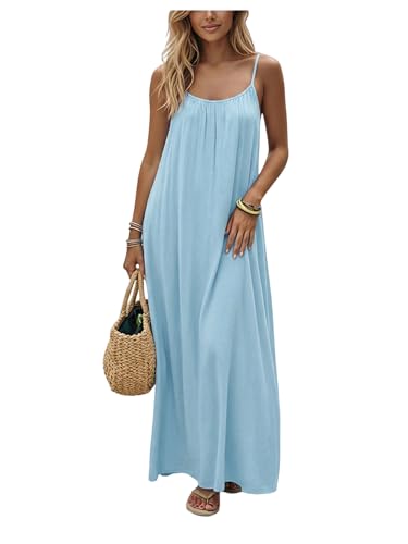 Image of SHENHE Women's Open Back Spaghetti Strap Beach Maxi Dress Loose Flowy Vacation Sundress