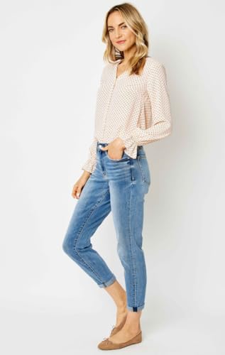 Judy Blue Mid Rise Cuffed Slim Jeans - Comfy & Stretchy Denim for Everyday Wear 82441-153