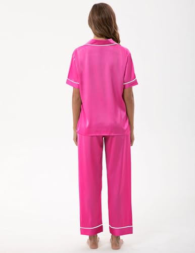 Image of UMBY Silk Satin Pajamas for Women Set 2 Piece button down Soft Silk Pjs Sets Cozy Silky Pajama Short Sleeve