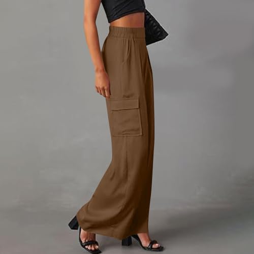 Wide Leg Cargo Pants for Women High Rise Elastic High Waist Long Pants Loose Fit Baggy Trousers with Pockets3