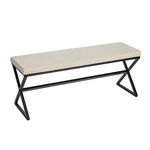 Household Essentials Harper Metal Bench with Boucle...