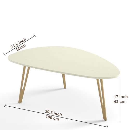 Manora Couchtisch Oval Weiß Gold,Beistelltisch Oval Wohnzimmertisch Klein,Sofatisch,Kaffeetisch Geeignet für Wohnzimmer Büro,Platzsparend & Stilvoll,Modern Stil – Bild 4