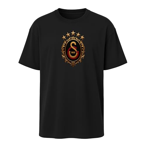 Herren Galata Saray Kraliyet Gala Fußball T-Shirt Relax Fit Freizeit & Sport Shirt aus%100 Baumwolle (Schwarz 407 L)