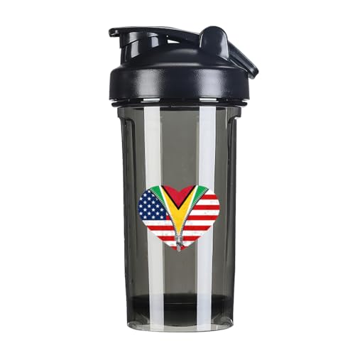 Heart America Flag and Guyana Flag 18 Ounce Shaker Cup,Fashion Theme Pattern Shaker Bottle Leak-proof Workout Shake Bottles 500ML/18 oz Perfect for Pre Workout