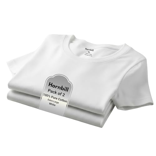 HORNBILL Men's White T-Shirt 1 Pack, Large, 100% Cotton Crew Neck Tee - image 3