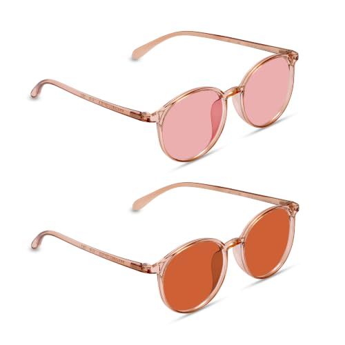 Image of BRADDELL Indoor FL-41 Rose & Outdoor FL-60 Migraine Light Sensitivity Glasses for LED Glare and Concussion (MEDIUM SMALL)