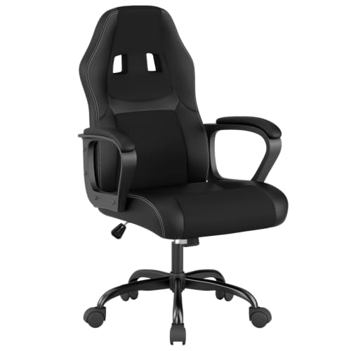 Image of BestOffice Office Chair PC Gaming Chair Cheap Desk Chair Ergonomic PU Leather Executive Computer Chair Lumbar Support for Women, Men (Black)