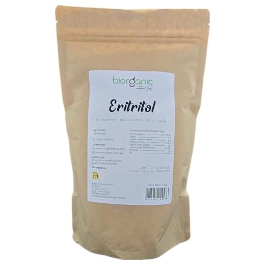 Biorganic Eritritol 1 Kg, 100% Natural. Edulcorante Cero Calorías. Dieta Keto y apta para diabéticos. Granulado como el azúcar. Con poder endulzante del 70% igual que el azúcar.