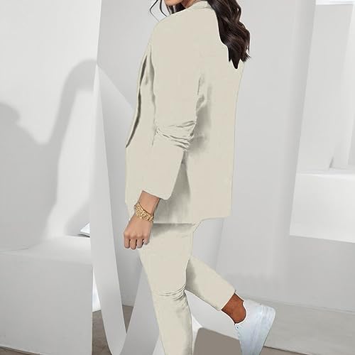 Blazer Sets Women 2 Piece Outfits Business Casual Outfits 2024 Dressy Casual Pant Suits Plus Size Wide Pants (Beige, XXL)2