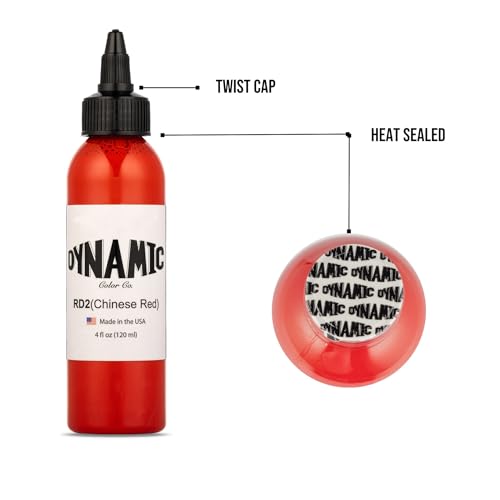 Image of Dynamic Color Chinese Red Tattoo Ink, Made in USA Since 1990, 4 oz | Sterilized and lot-numbered for full traceability; established American brand trusted by artists worldwide