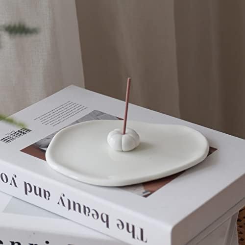 PEAUARL Handmade Ceramic Incense Holder,Little Pumpkin Incense Stick Holder,Ash Catcher,Boho Incense Burner for Meditation,Yoga,Home Decor (Bright White)