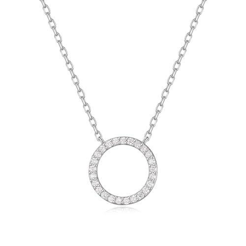 Agvana Circle of Light 0.4 Ct. Tw. Lab-Grown Diamond Eternity Circle Pendant Necklace in Sterling Silver (D-E Color, VS Clarity) Fine Jewelry for Women Anniversary Birthday Gifts for Her, 16-18