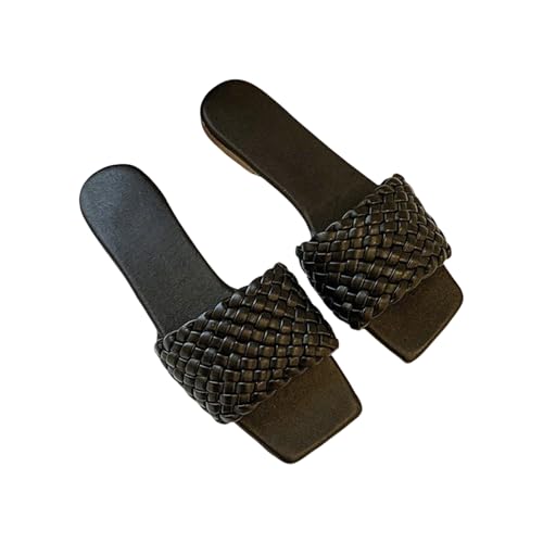 ZQW Women's Woven Open Toe Flat Sandals Boho Strappy Slide Sandals Lightweight Breathable Beach Slides for Summer Vacation Casual Walking