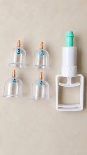 Image of U Shaped Cupping Therapy Cups Size 3 and 4 | Premium Curved Base Vacuum Suction Cups for Joints Shoulders Elbows Knees | Heavy Duty Clear Body Pain Relief Therapy Set Roll | Pack of 4