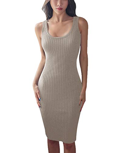 Image of FAIMILORY Women's Basic Ribbed Sundress Stretchy Bodycon Casual Midi Tank Dress