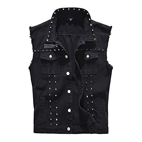 Idopy Men`s Retro Gothic Punk Studded Denim Jeans Vest Sleeveless Jacket With Rivet L Cover
