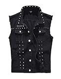 Idopy Men`s Retro Punk Studded Denim Jeans Vest Sleeveless Jacket (Medium, Rivet Black)