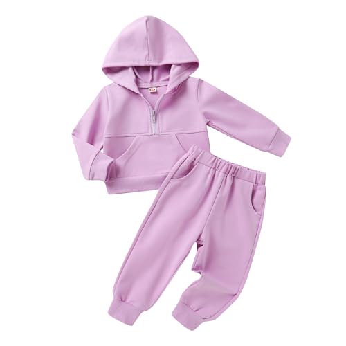 Image of Happy Town Baby Clothes for Girls Boys Solid Color Half-Zip Sweatshirt and Sweatpants Outfits Set Fall Toddler Sweatsuit