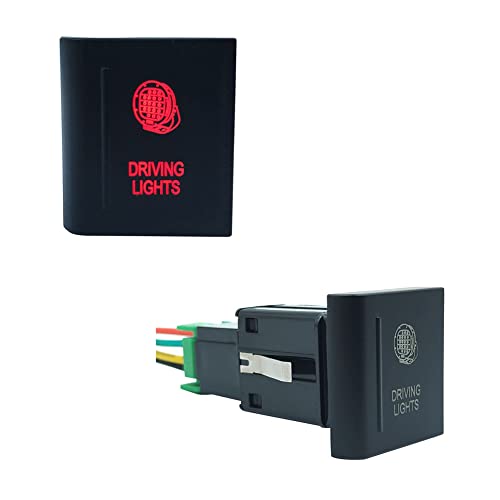 Image of Red Led Car Push Button Switch with Wires for VW Volkswagen Amarok 3Amp 12V (Driving Lights-Left Side)