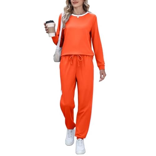 Marvmys Women Long Sleeve Tracksuits Fashion 2 Piece Lounge Set Travel Outfits Jogger Set Medium Orange