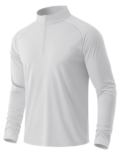 Men's UPF 50+ Sun Protective Quarter Zip Long Sleeve Outdoor Shirt for Hiking, Fishing - White