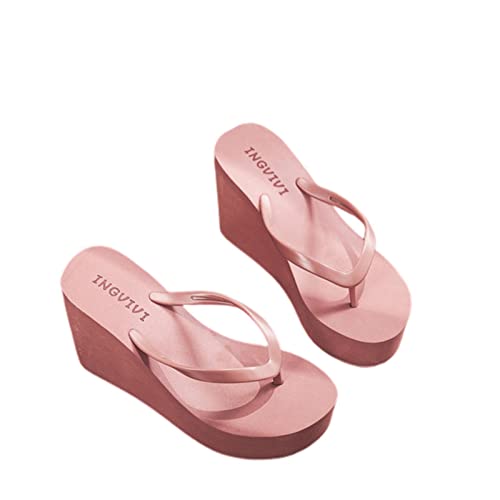 CharmingElf Tongs Femmes Summer Chaussures Femme Flip Flip Flops Talons Colours Couleurs Plateforme-Brown 7.5Cm,36